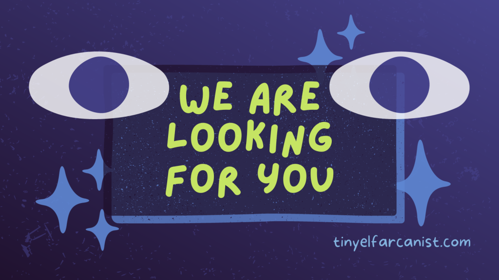 Sign with two large eyes and the text "We are looking for you"